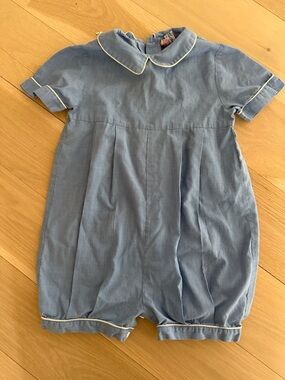 Classic Blue Toddler Romper with Contrast Piping